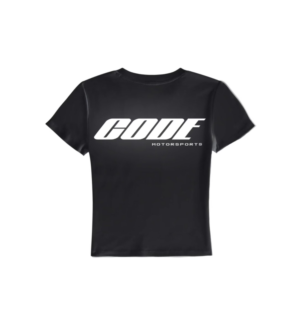 "CODE 01" WOMEN'S BABY TEE, BLACK REFLECTIVE
