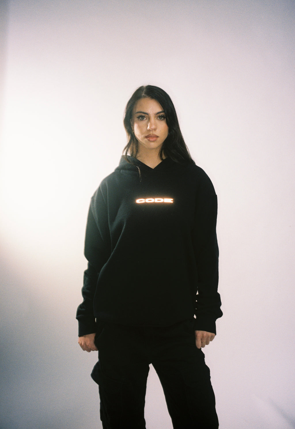 "CODE 01" HOODIE, BLACK REFLECTIVE