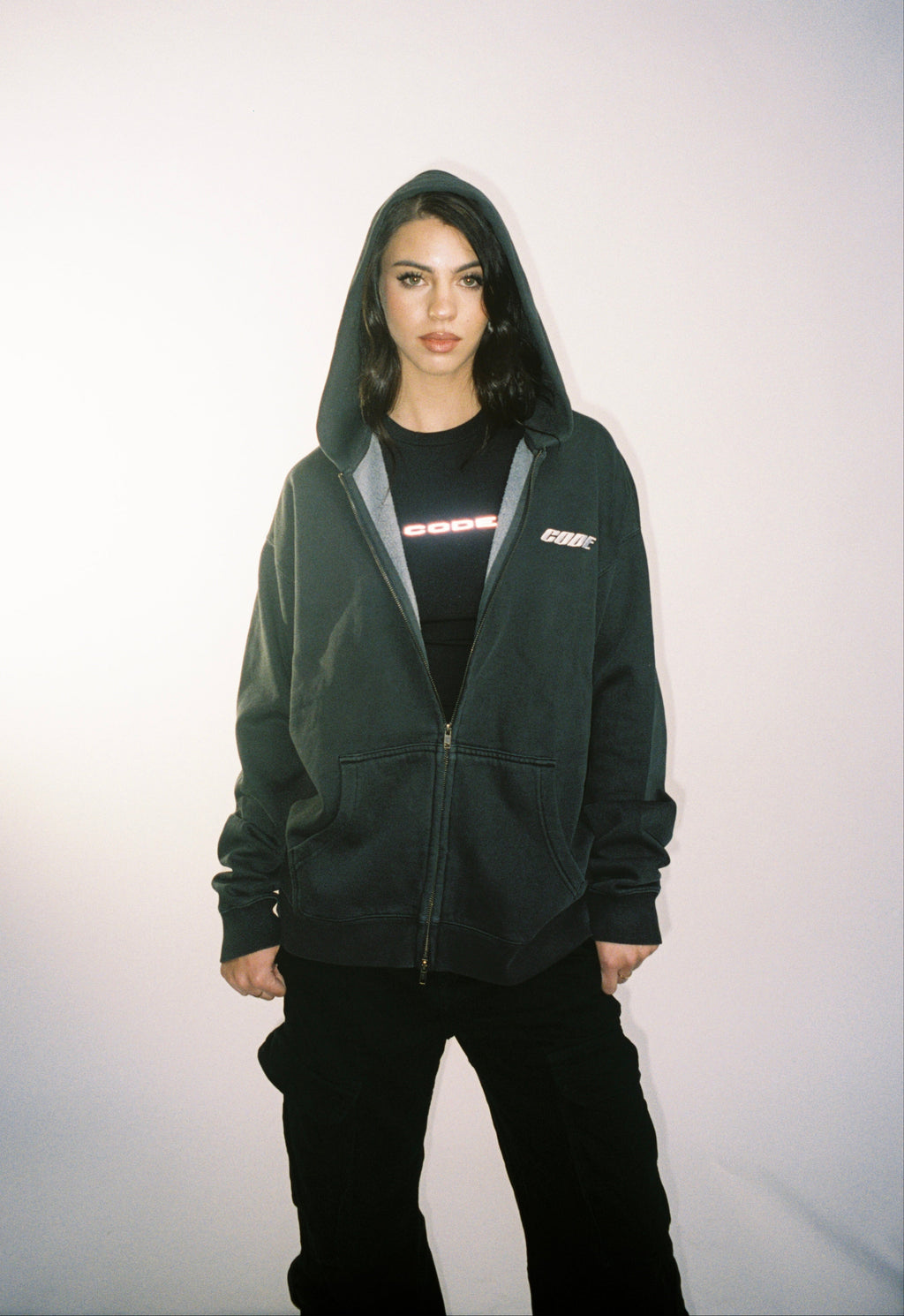 “CODE 01” MID-WEIGHT FULL ZIP HOODIE - FADED BLACK