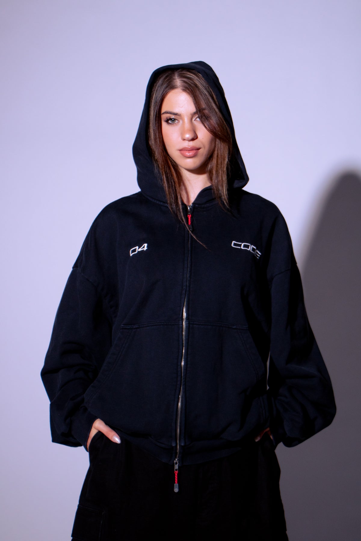 CODE 04 OVERSIZED DOUBLE ZIP HOODIE
