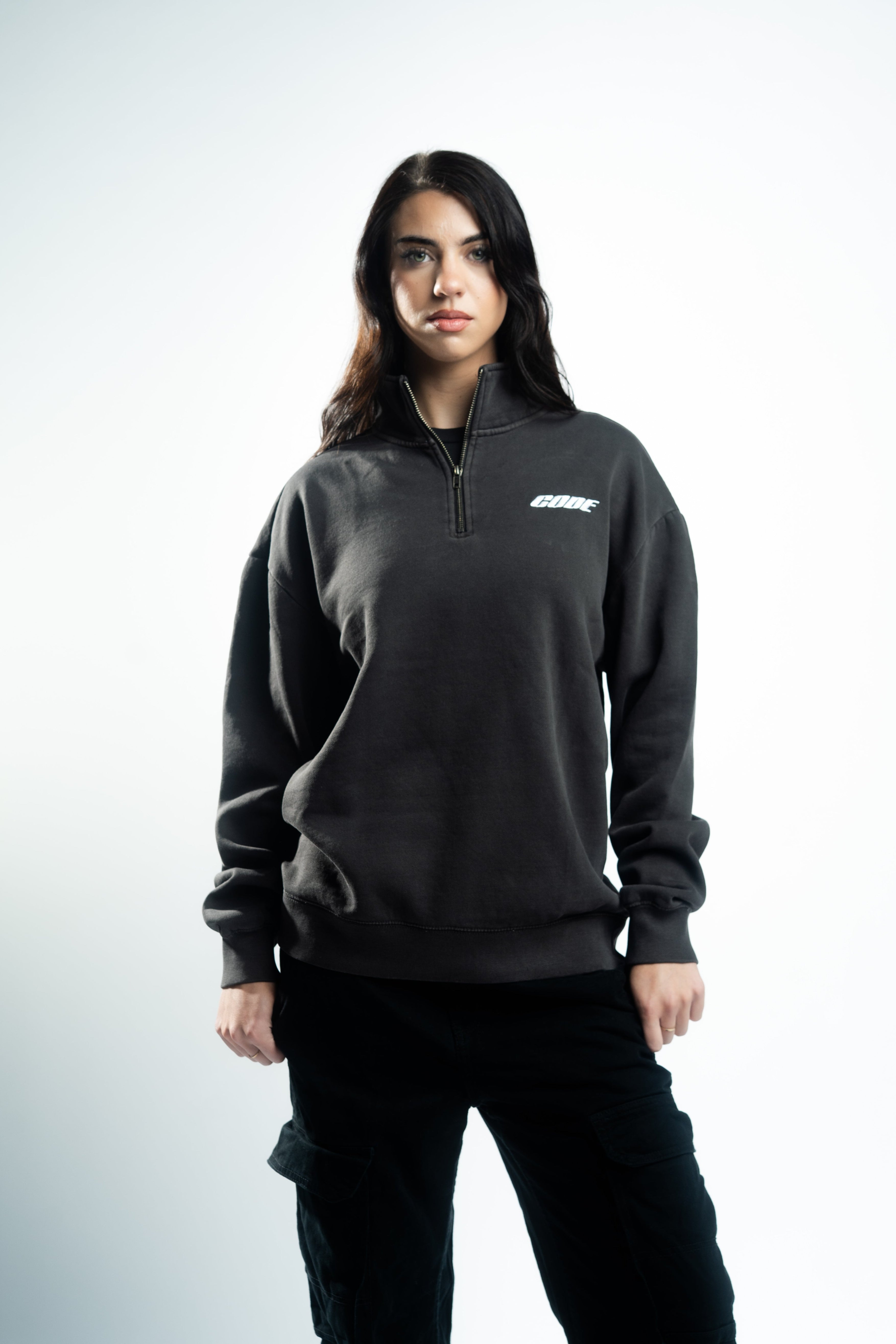“CODE 01” MID-WEIGHT HALF ZIP - FADED BLACK