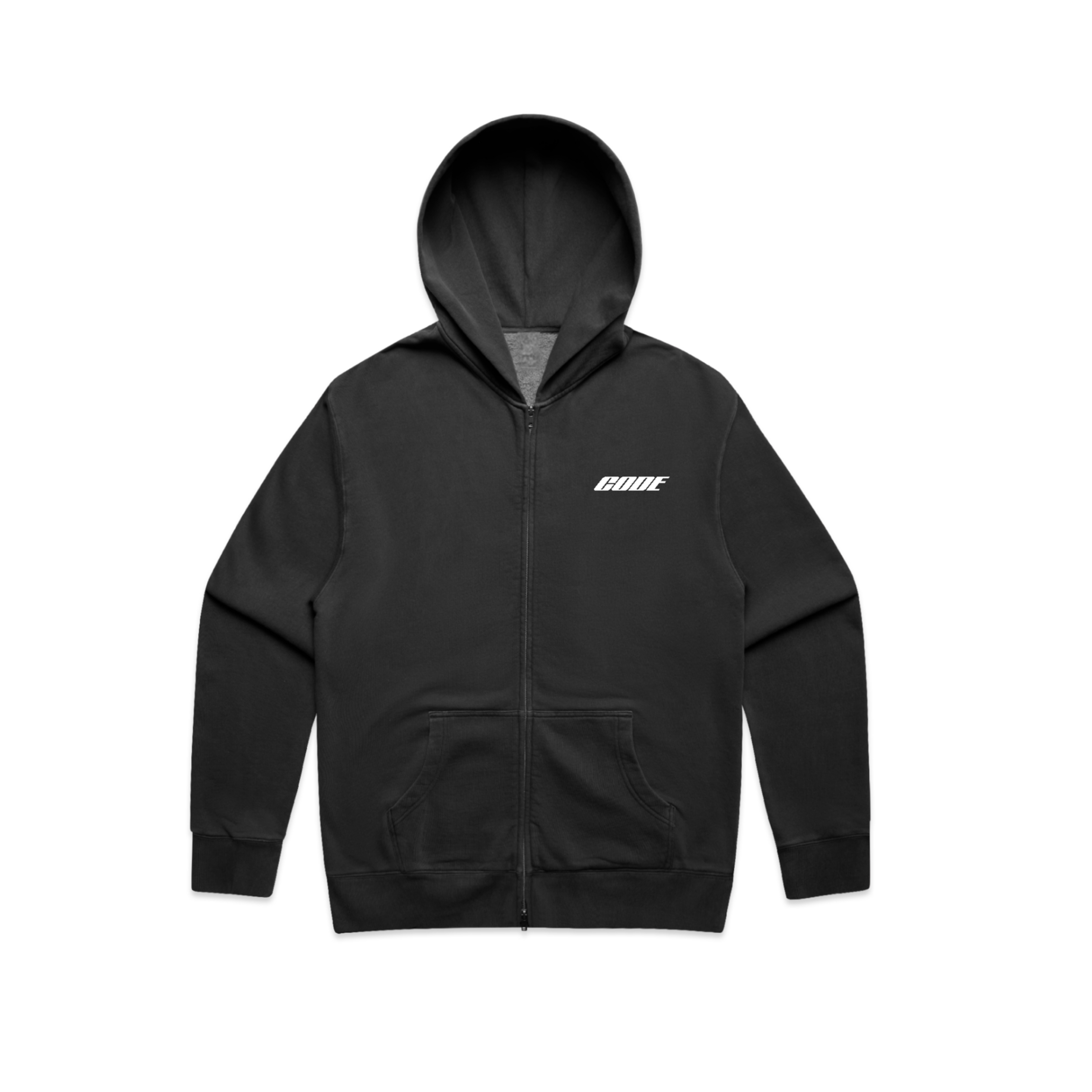 “CODE 01” MID-WEIGHT FULL ZIP HOODIE - FADED BLACK