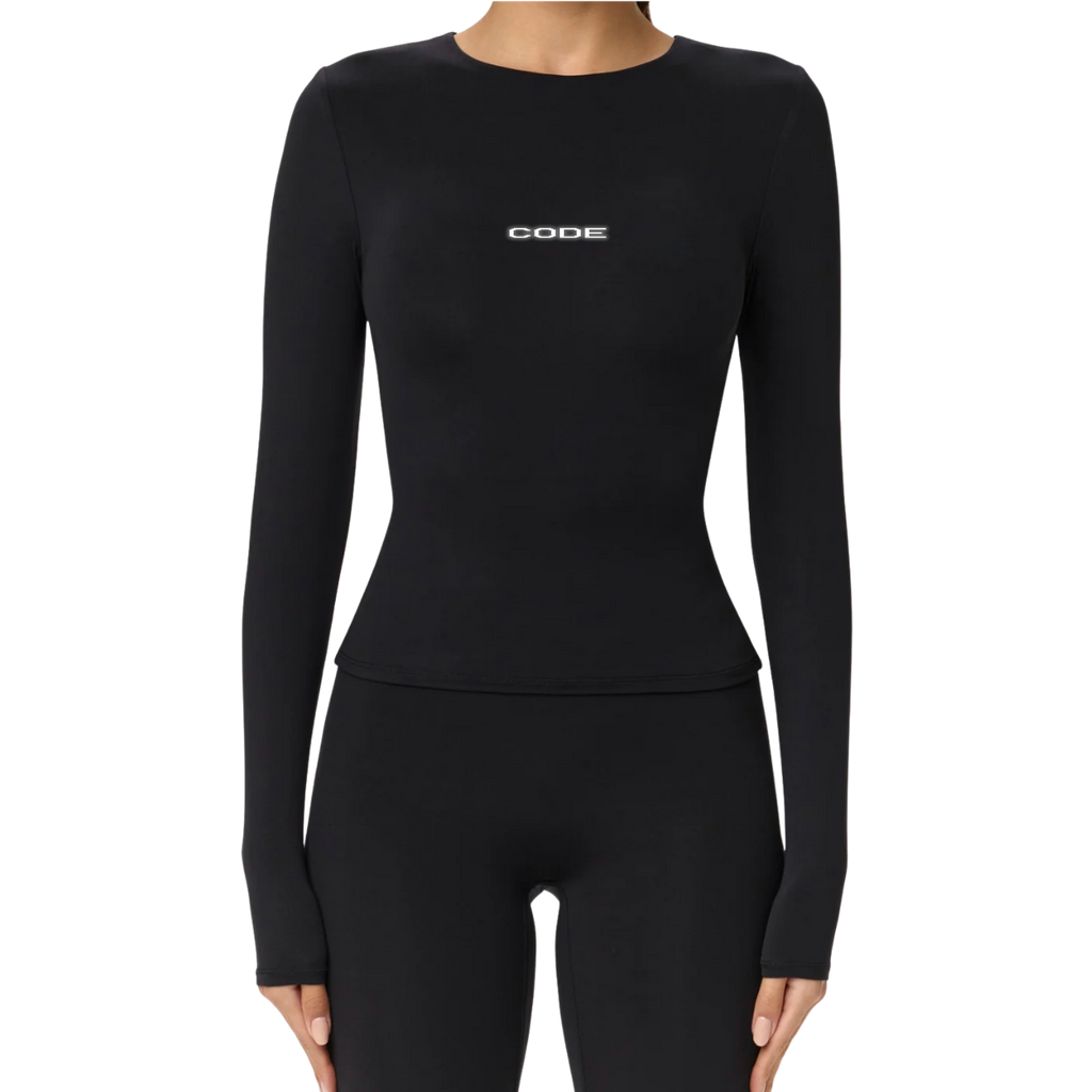 WOMEN'S BLACK LONG-SLEEVE REFLECTIVE BABY-TEE